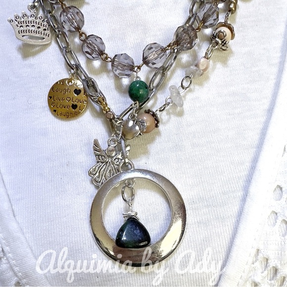 Zoisite Ruby handmade chunky layered statement multi charms necklace - Picture 6 of 14